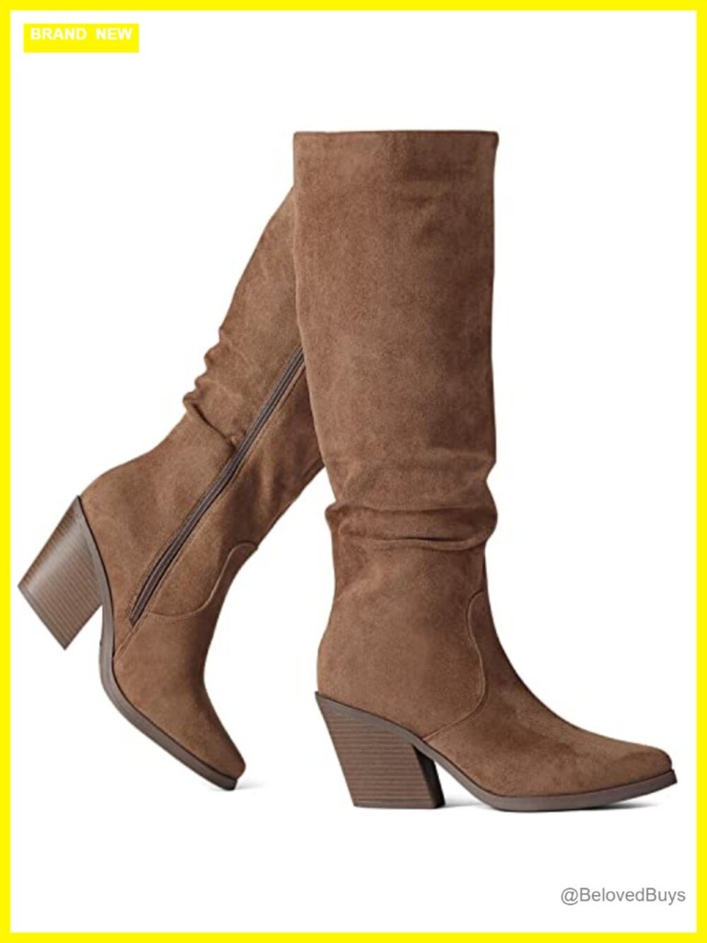 Knee High Boots Faux Suede Chunky Heel Slouch Tall Casual